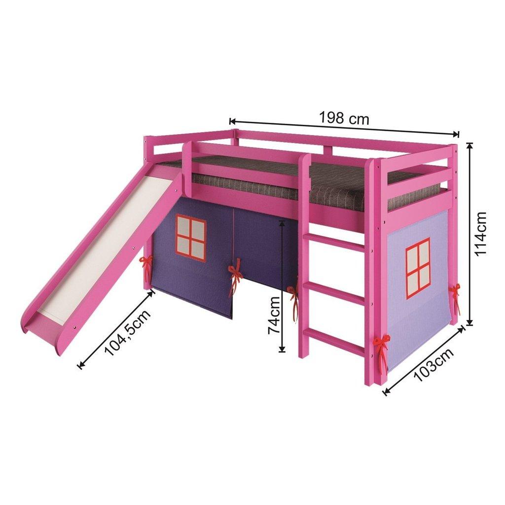 Cama Alta Infantil Com Escorregador E Tenda Em Madeira Maciça/mdf Rosa/azul