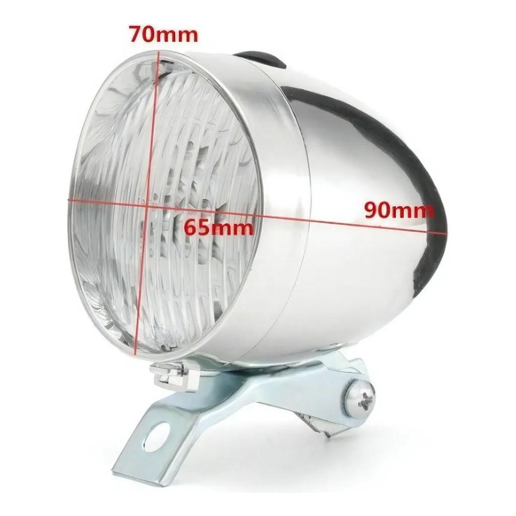 Farol Bike Retrô Absolute Cromado 3 Leds Vintage