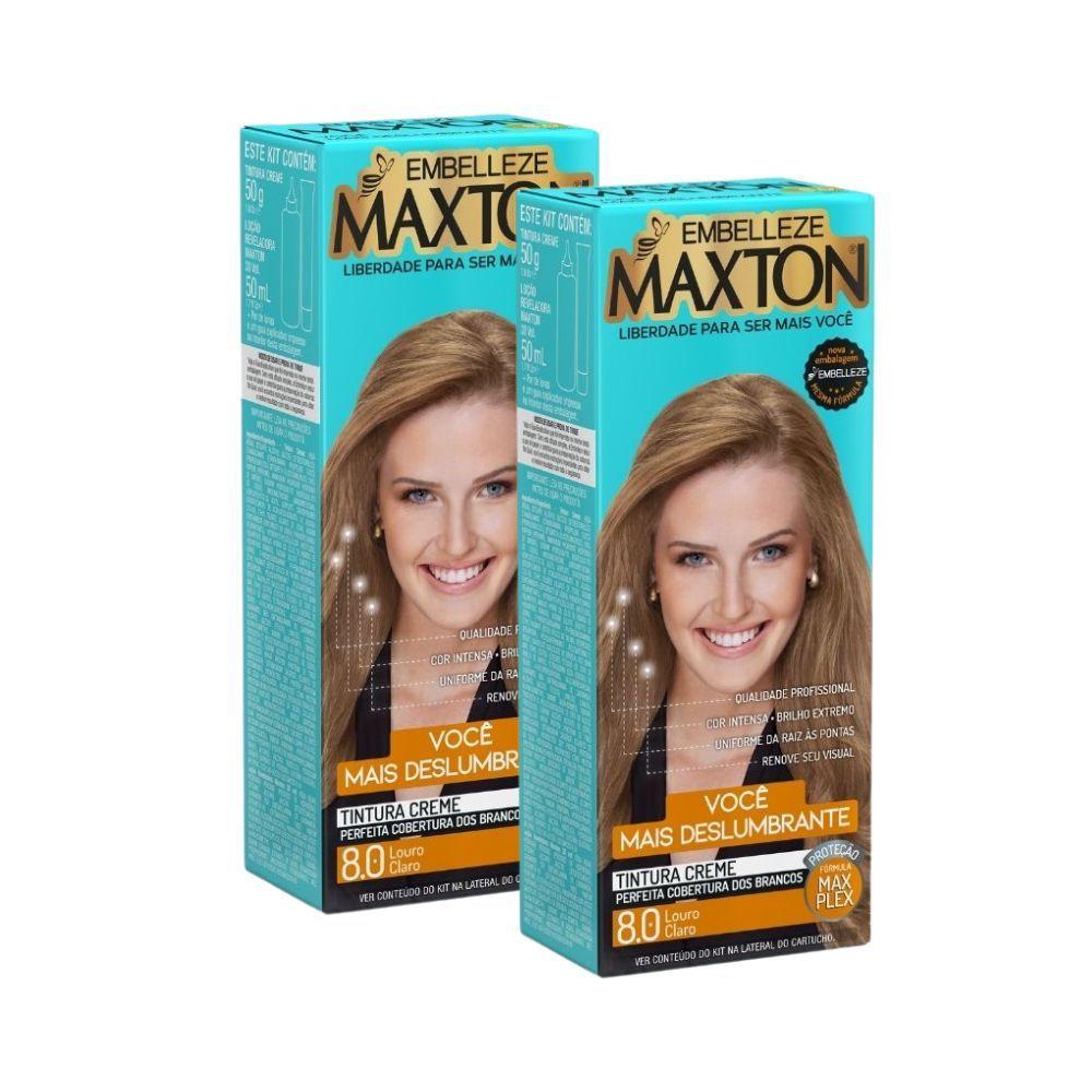 Kit 2 Tintura Creme Maxton Louro Claro 8.0