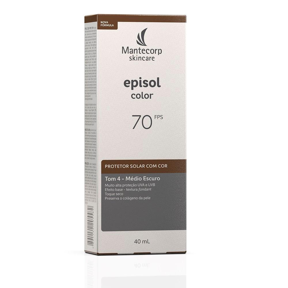 Protetor Solar Episol Color Tom Médio Escuro T4 FPS 70 Loção Com Efeito De Base 40ml
