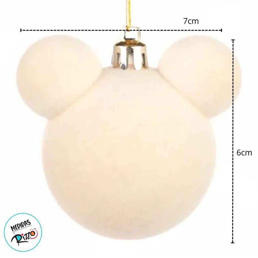 Bola De Natal - Mickey - Aveludada Bege - 6cm - 6 Unidades - Disney Original - Rizzo