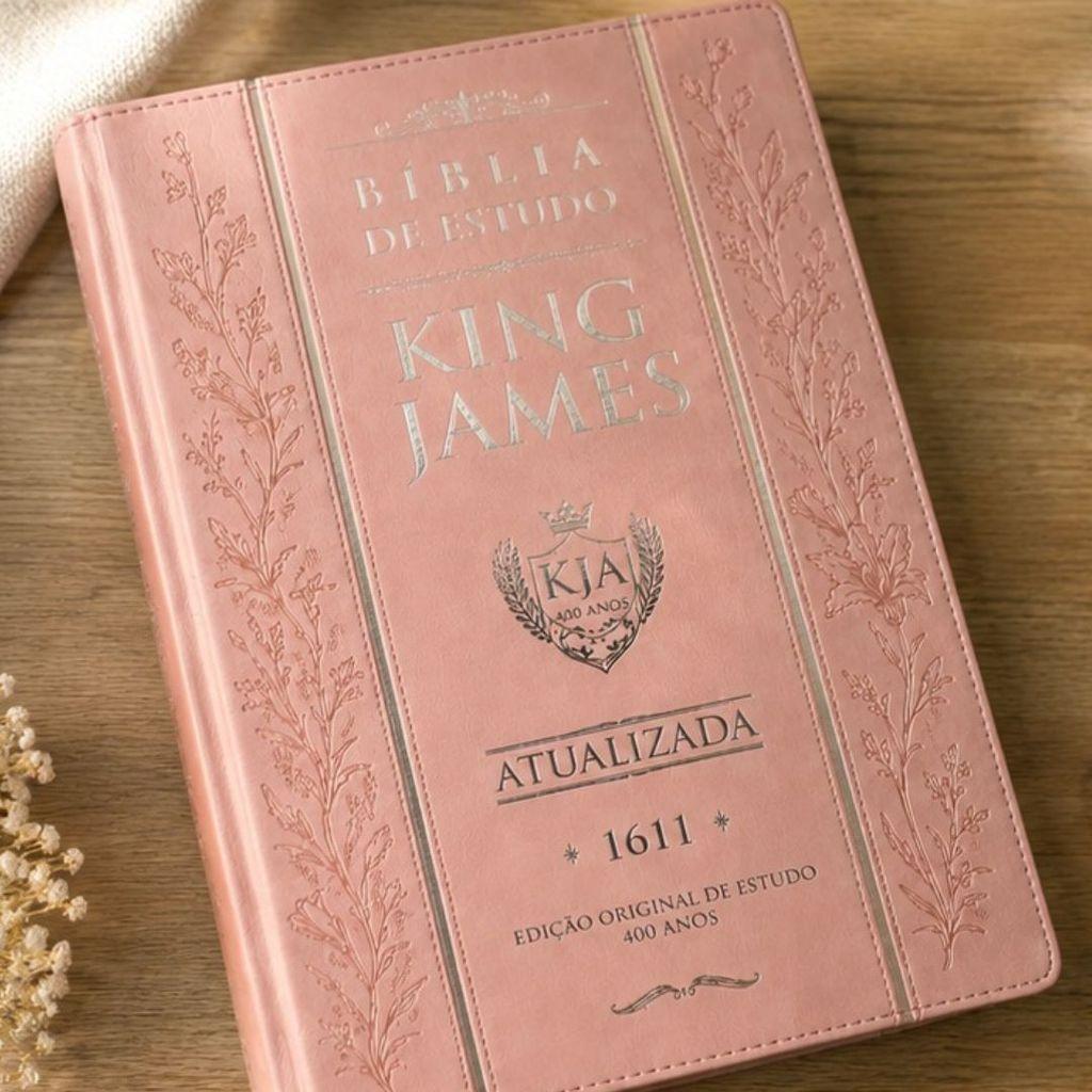 Bíblia De Estudo King James Atualizada Hipergigante Full Collor Capa Dura Rose