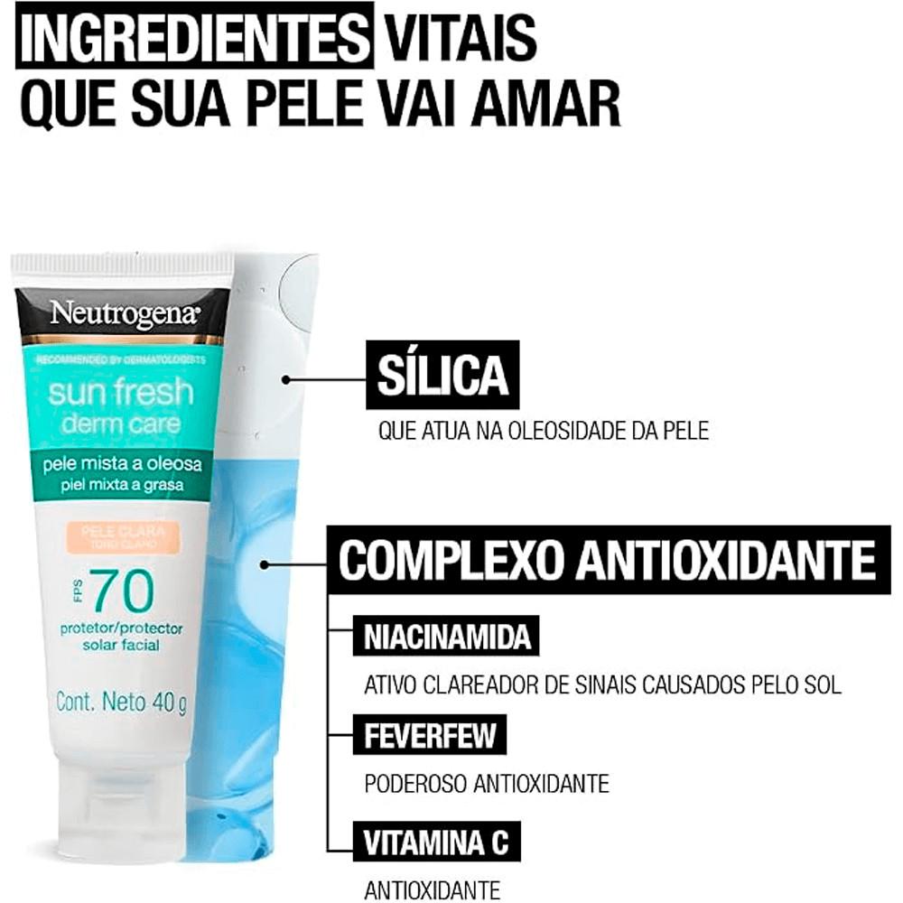 Protetor Solar Facial Com Cor Neutrogena Derm Care Pele Clara Fps70 40g