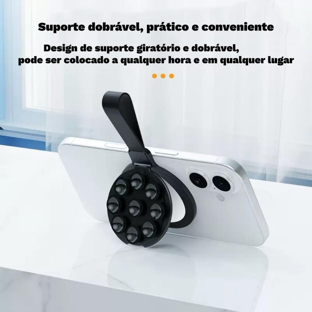 Suporte De Celular Com Espelho De Maquiagem Ventosa Forte Magnético Dobrável E Portátil