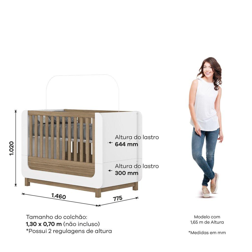 Berço Mini Cama 2 Em 1 Com Cantos Arredondados E Detalhes Usinados Branco/jequitibá Hp Aconchego