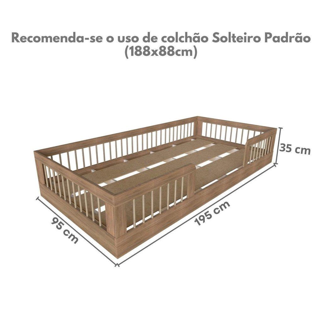 Cama Infantil Montessoriana Solteiro Com Grades Em Pinus Lume Marrom/carvalho Mel Carvalho Mel