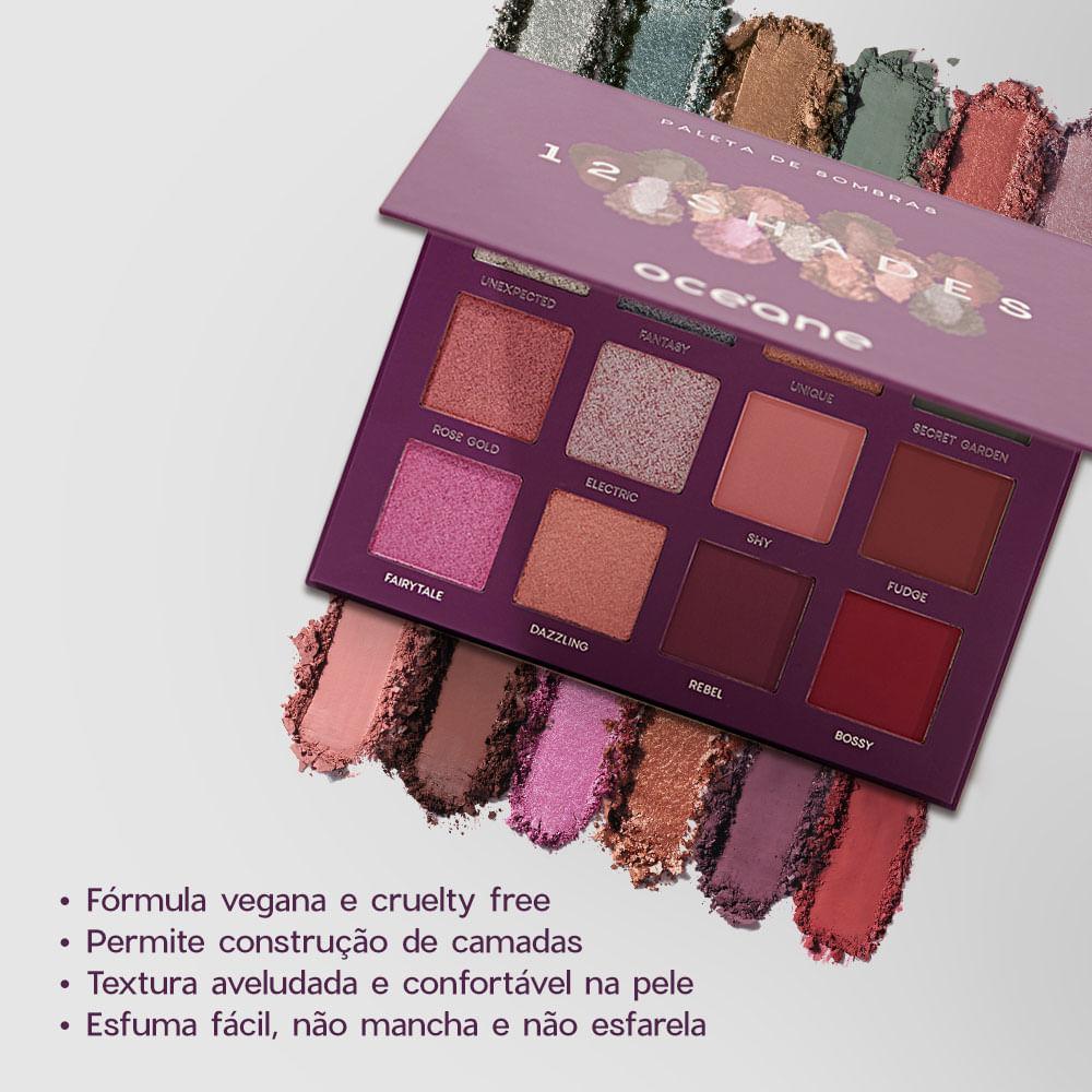 Kit Paleta De Sombras 12 Shades + Flat Blend Roxa Océane Purple (2 Produtos)