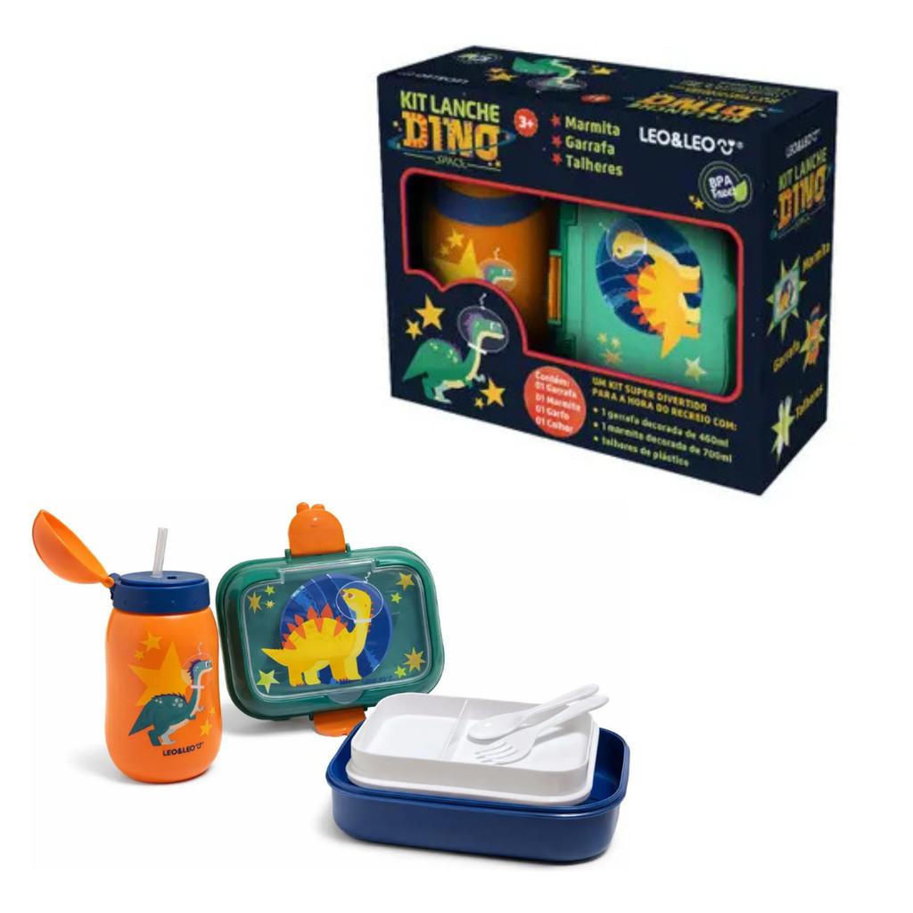 Kit Lanche Infantil 3 Em 1 Garrafinha Marmita E Talheres - Leonora