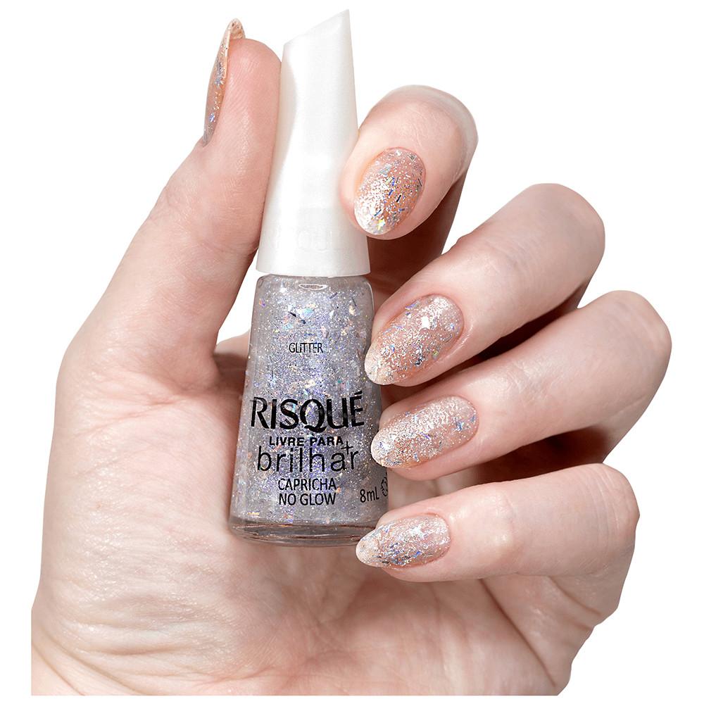 Esmalte Risqué Livre Para Brilhar Glitter Prata Capricha No Glow