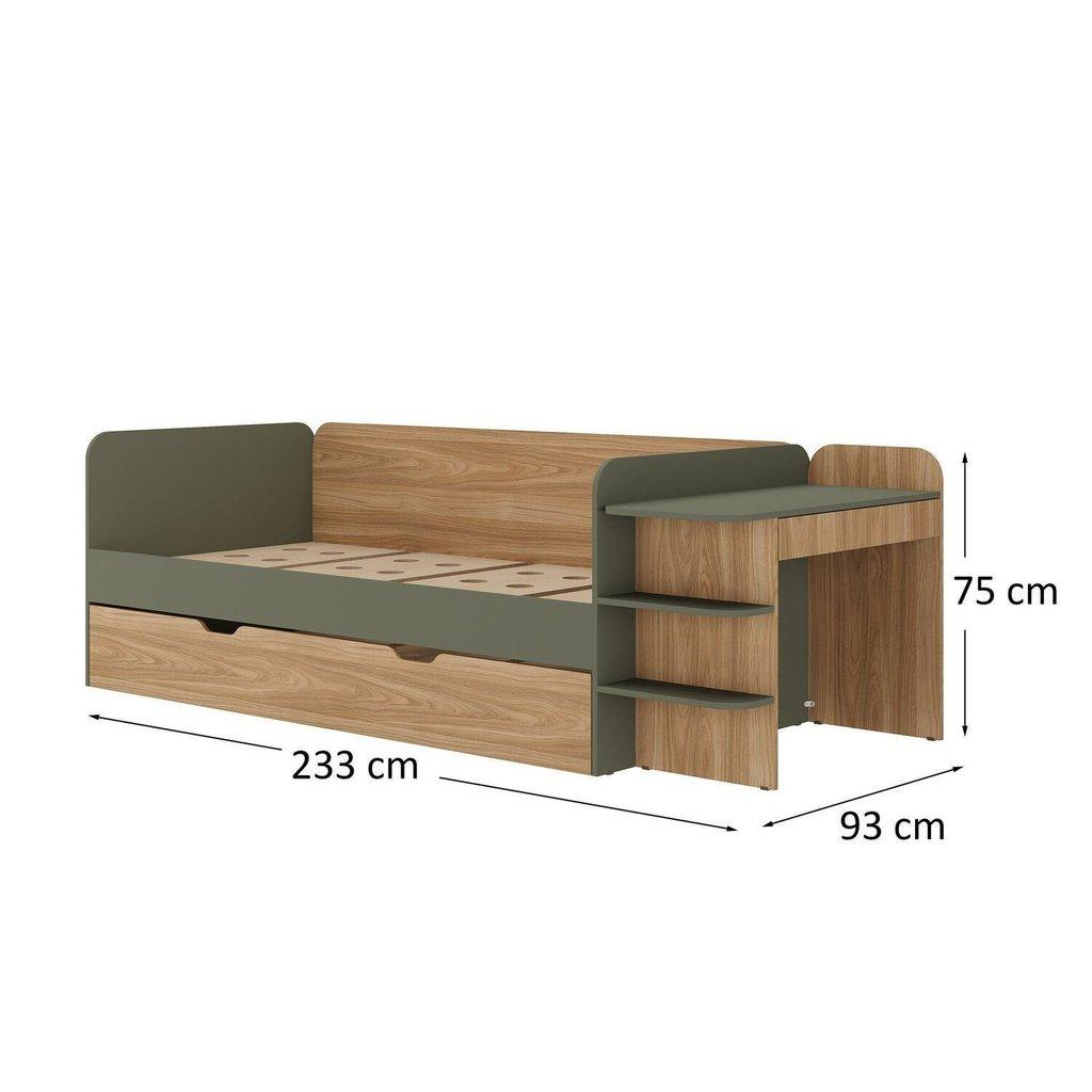 Cama De Solteiro Funcional Infantil Com Escrivaninha E Cama Auxiliar 100 Mdf Premium Helena Marrom/verti/louro Freijó