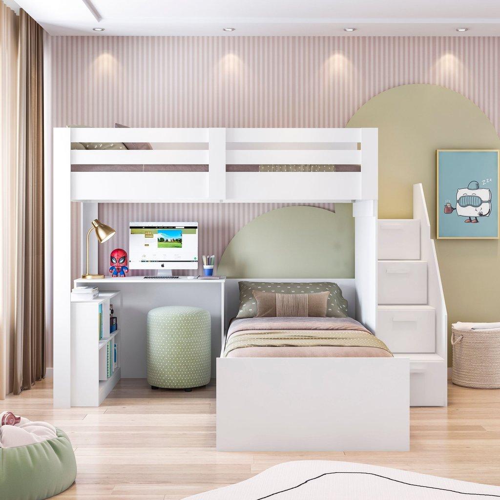Beliche Star Office Infantil/juvenil Multifuncional Com Escrivaninha Casatema Madeiraoriginals Branc Branco