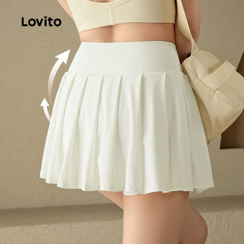 Lovito Casual Shorts Esportivos 2 Em 1 Saia+calça Controle De Barriga Corrida Yoga Pickleball Tênis Feminina