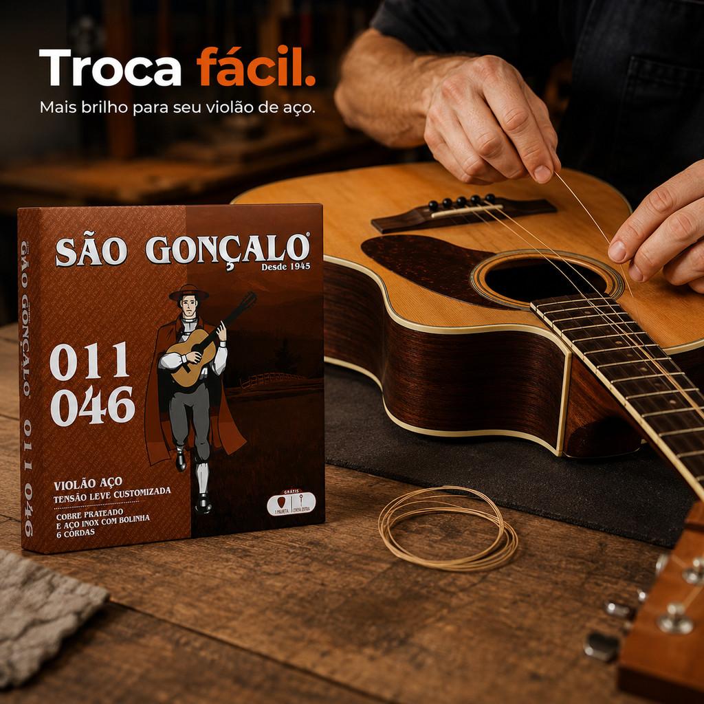 Encordoamento São Gonçalo 011 Média C/Bolinha P/Violão Aço