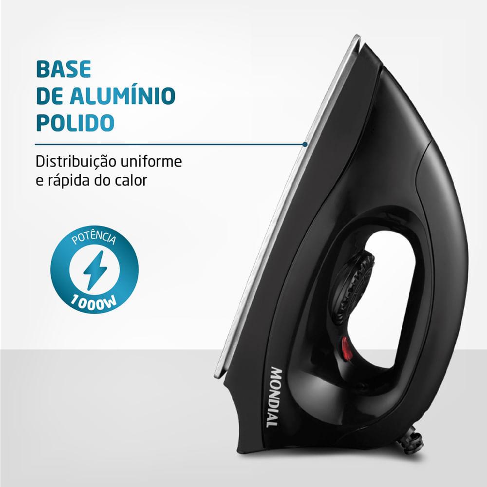 Ferro De Passar Roupa A Seco Mondial Fsn-55-b Preto - 127V
