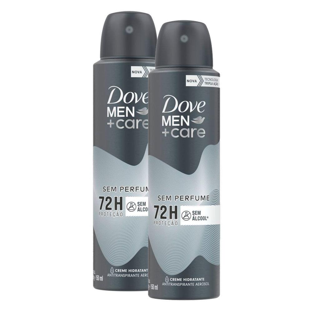 Kit 2 Desodorante Dove Men + Care Sem Perfume Aerosol Antitranspirante 72h Com 150ml