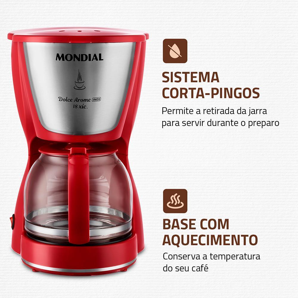 Cafeteira Elétrica 18 Xícaras Mondial Dolce Arome C-35 Vermelha E Prata 127V
