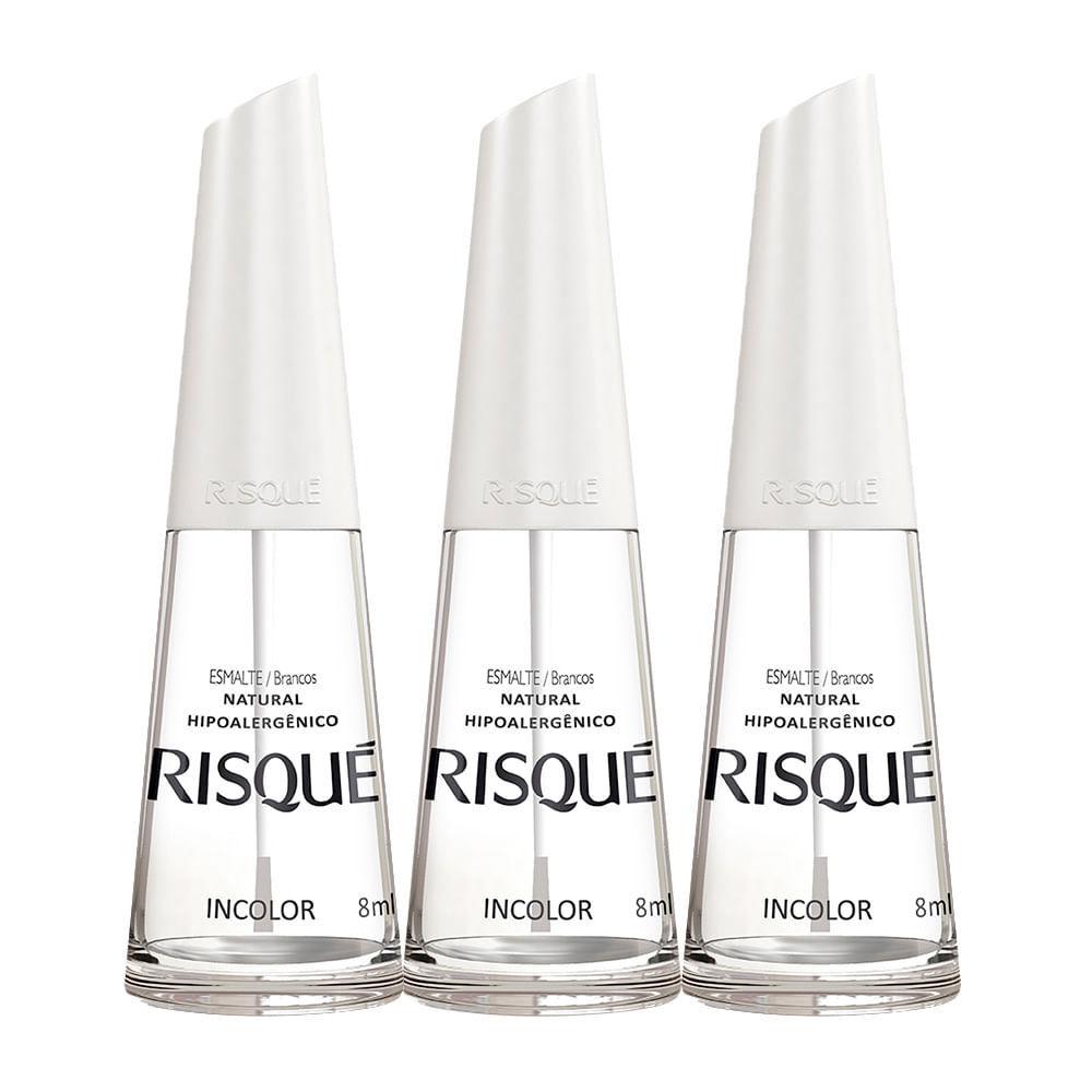 Kit 3 Esmalte Risqué Incolor Natural Hipoalergênico Com 8ml