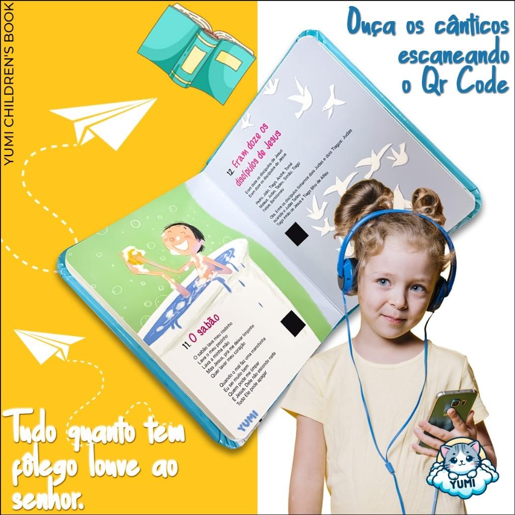 Livro Infantil Musical Corinhos E Cantigas Cristãs 14 Musicas Com Qr Code Ensinamentos Bíblia Capa Dura 0 A 8 Anos