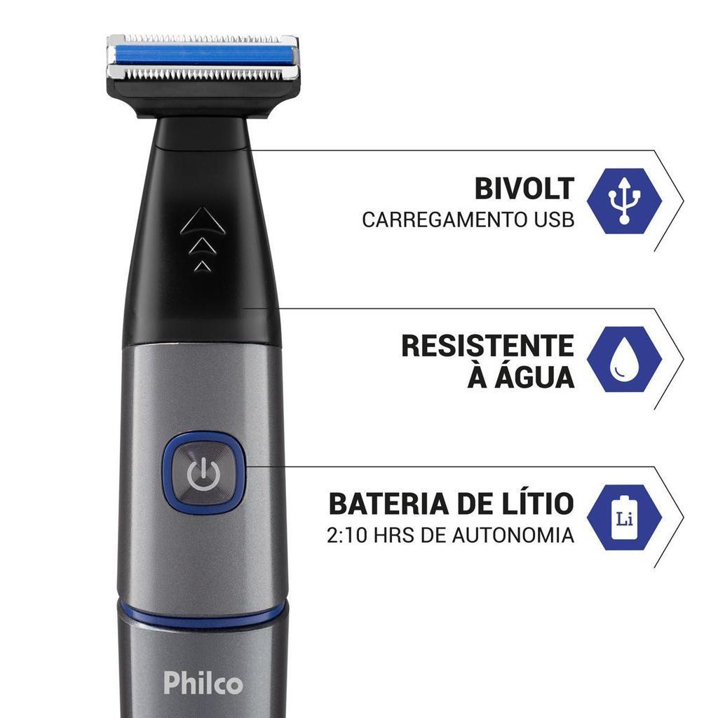 Aparador De Pelos Philco Bivolt 7 Acessórios USB Pap02