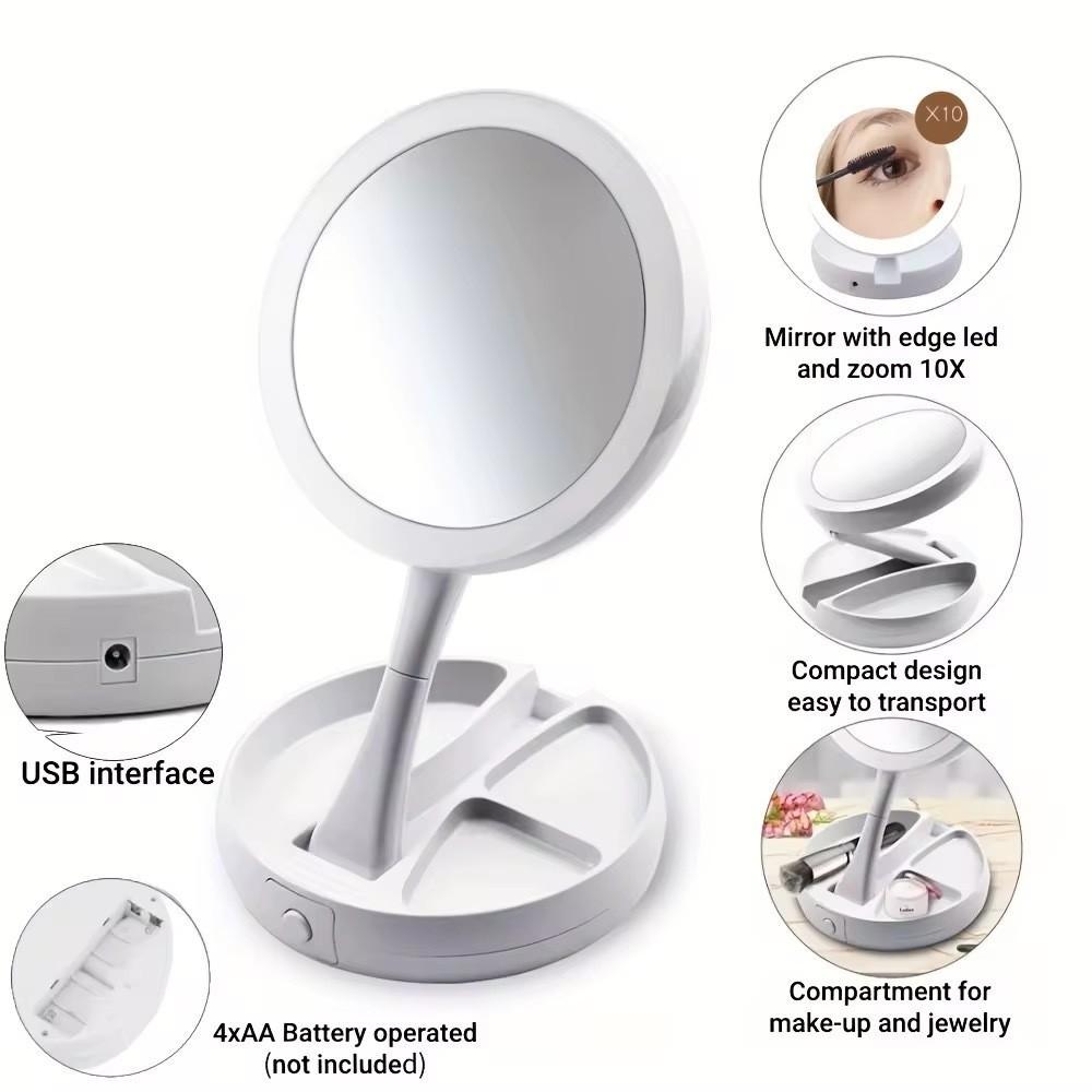 Espelho Com LED Aumento Zoom 10x USB P/Design Maquiagem