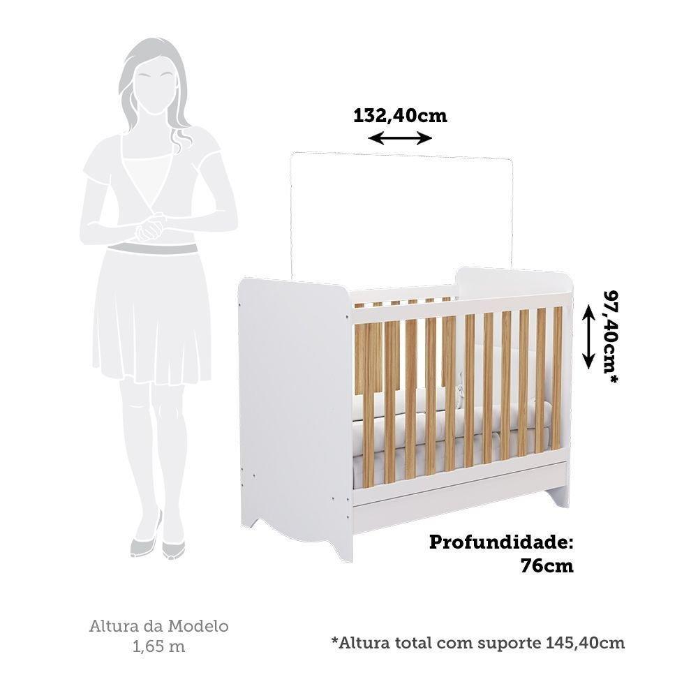 Berço Mini Cama Americano 100 Mdf 3 Em 1 Ben Branco/brilho/amêndoa Branco Brilho/amêndoa