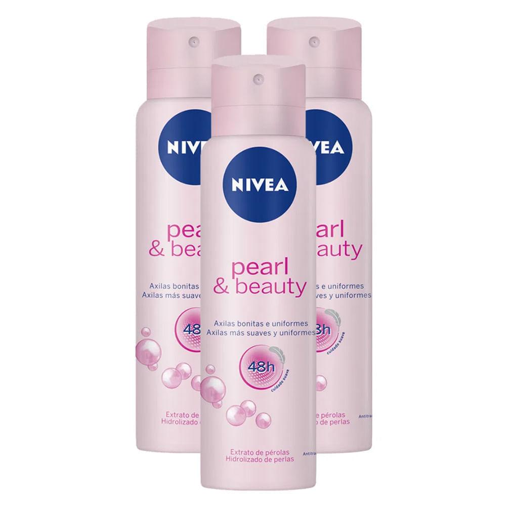 Kit 3 Desodorante Antitranspirante Aerosol Nivea Pearl Beauty 150ml