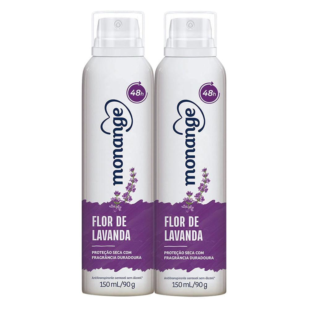Kit 2 Desodorante Aerossol Antitranspirante Feminino Monange Flor De Lavanda 150ml
