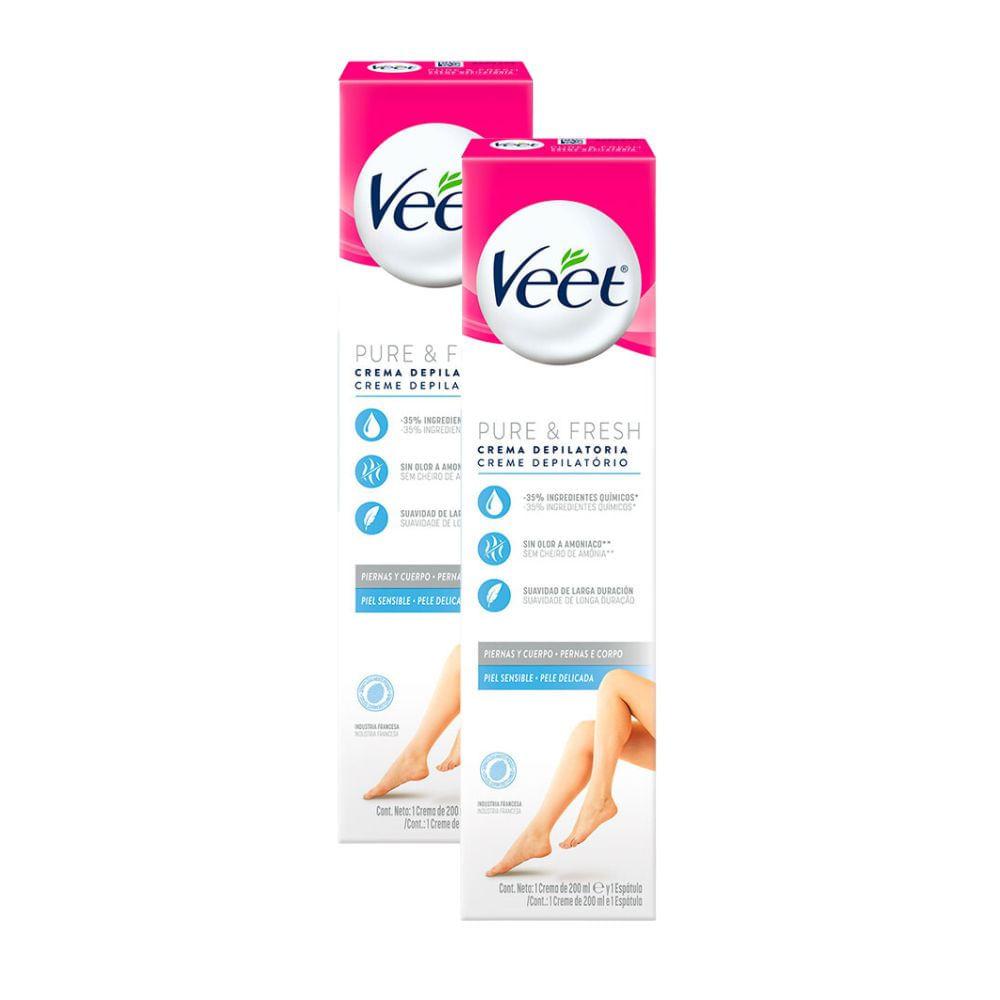 Kit 2 Creme Depilatório Veet Pure Fresh Pernas E Corpo Pele Delicada 200ml