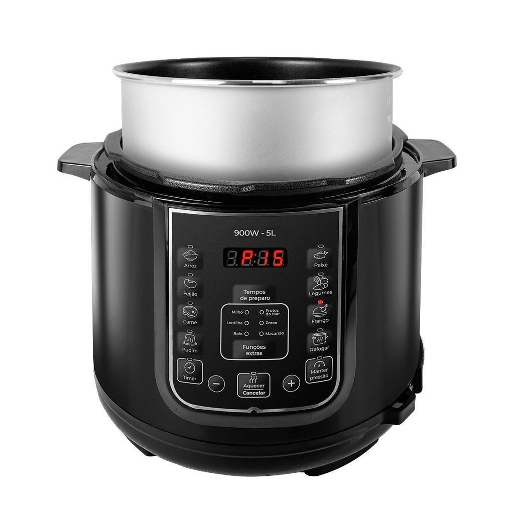 Panela De Pressão Elétrica Com Display Digital 5L 900W Preta 110V - Kian