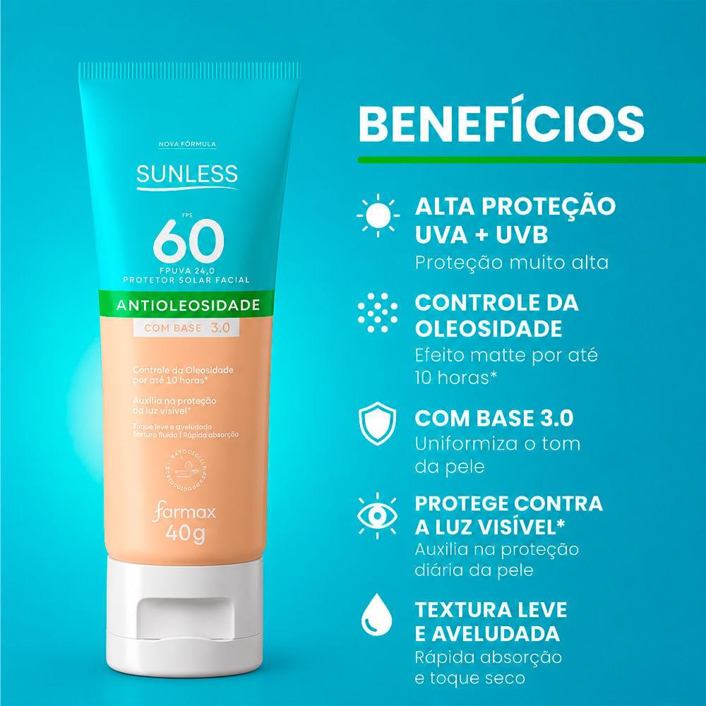 Protetor Solar Facial Sunless FPS 60 Cor 3.0 40g