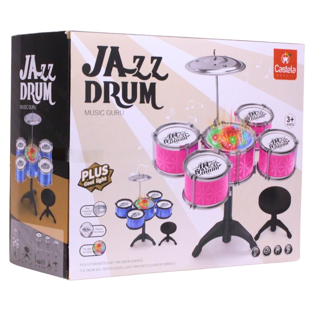 Mini Bateria Musical Infantil Azul C/Luz E Banco Infantil - Castela