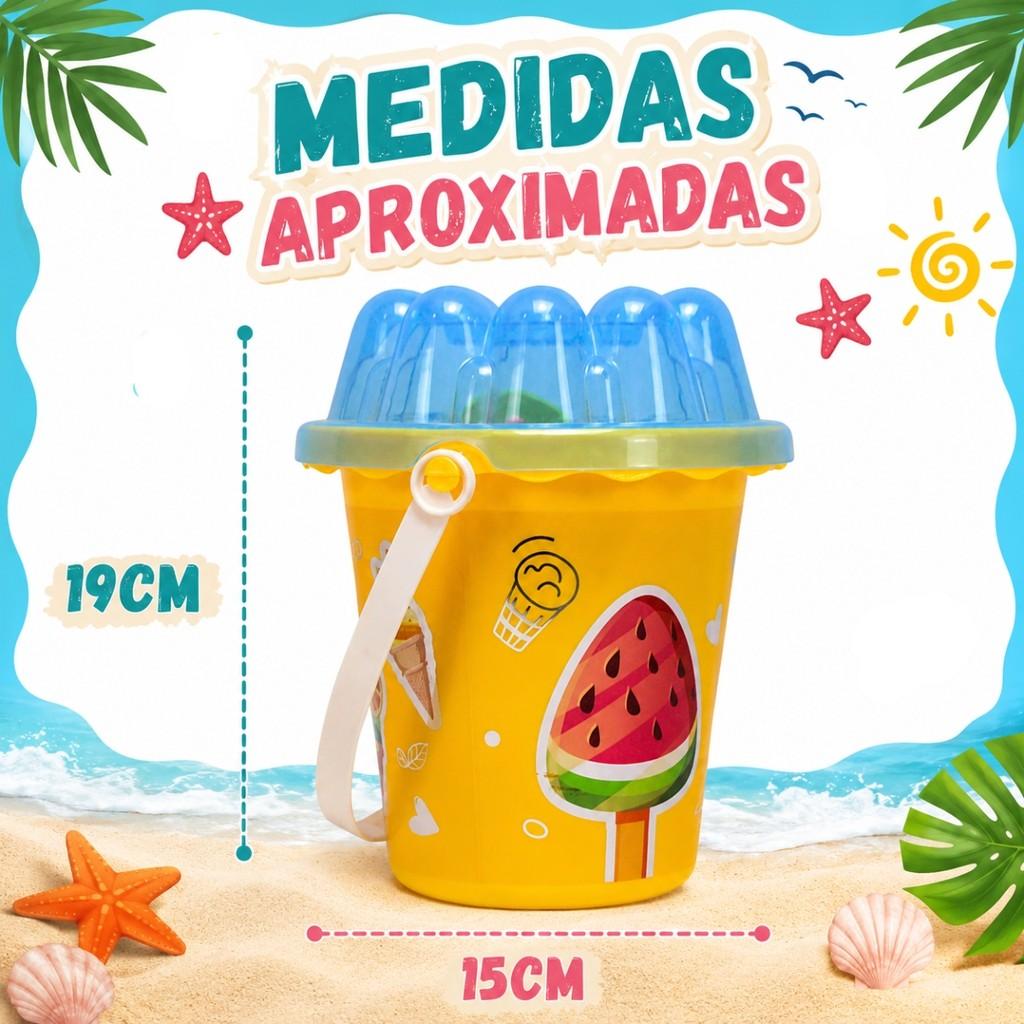 Kit Praia Infantil Baldinho Com Moldes De Sorvete Brinquedo Para Areia Castela
