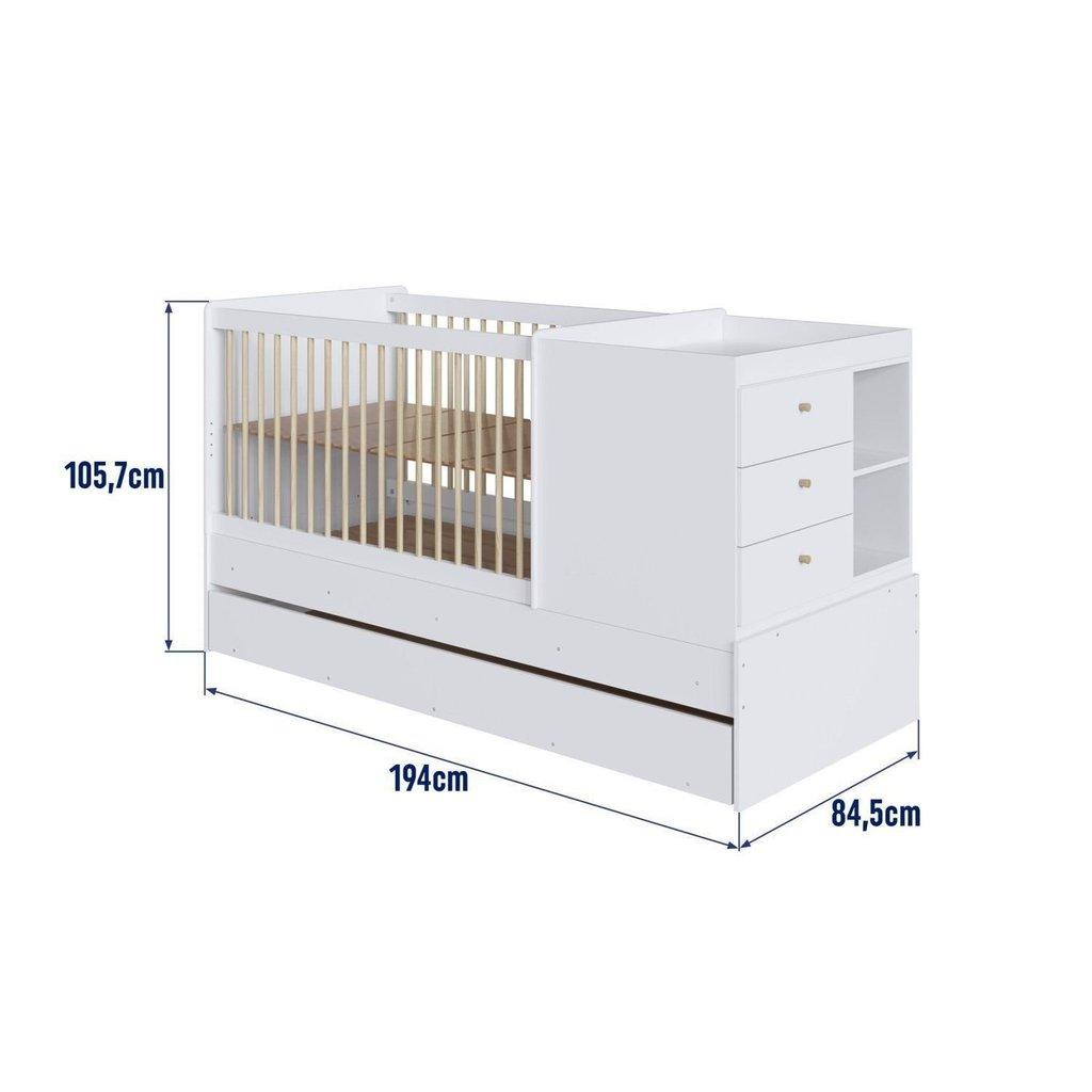 Berço Multifuncional Com Cama Auxiliar 3 Gavetas Branco
