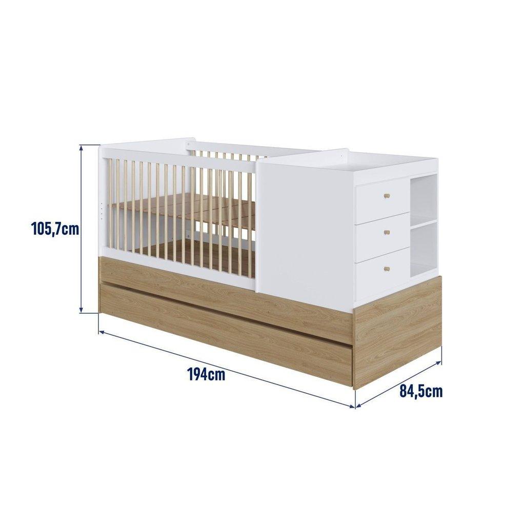Berço Multifuncional Com Cama Auxiliar 3 Gavetas Branco/aveiro Oak Aveiro Oak/branco