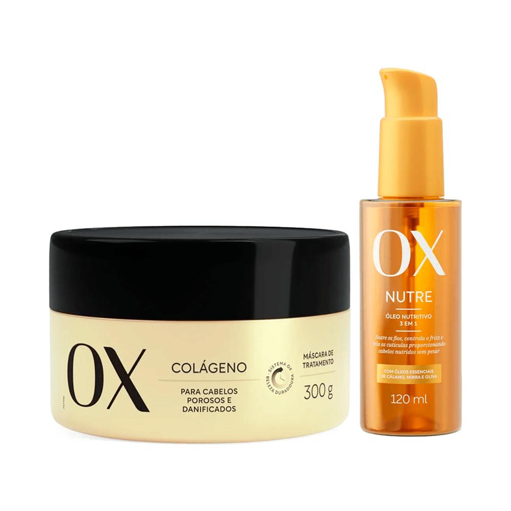 Kit Máscara Tratamento Ox Colágeno 300g Mais Óleo Capilar Ox Nutritivo 3 Em 1 120ml