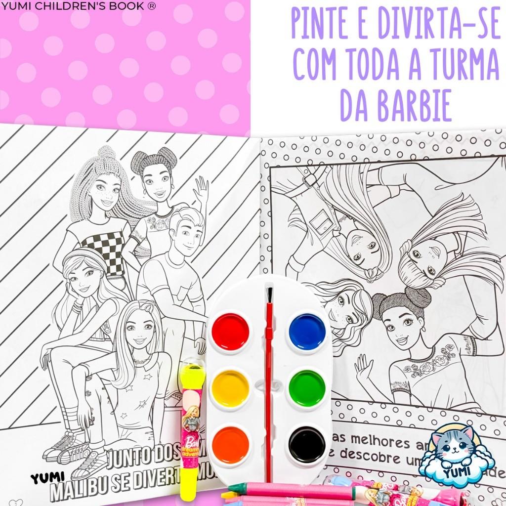 Mega Kit Pintura Barbie - Livro Infantil De Colorir + Canetinhas + Carimbos + Giz + Jogo Educativo Oficial
