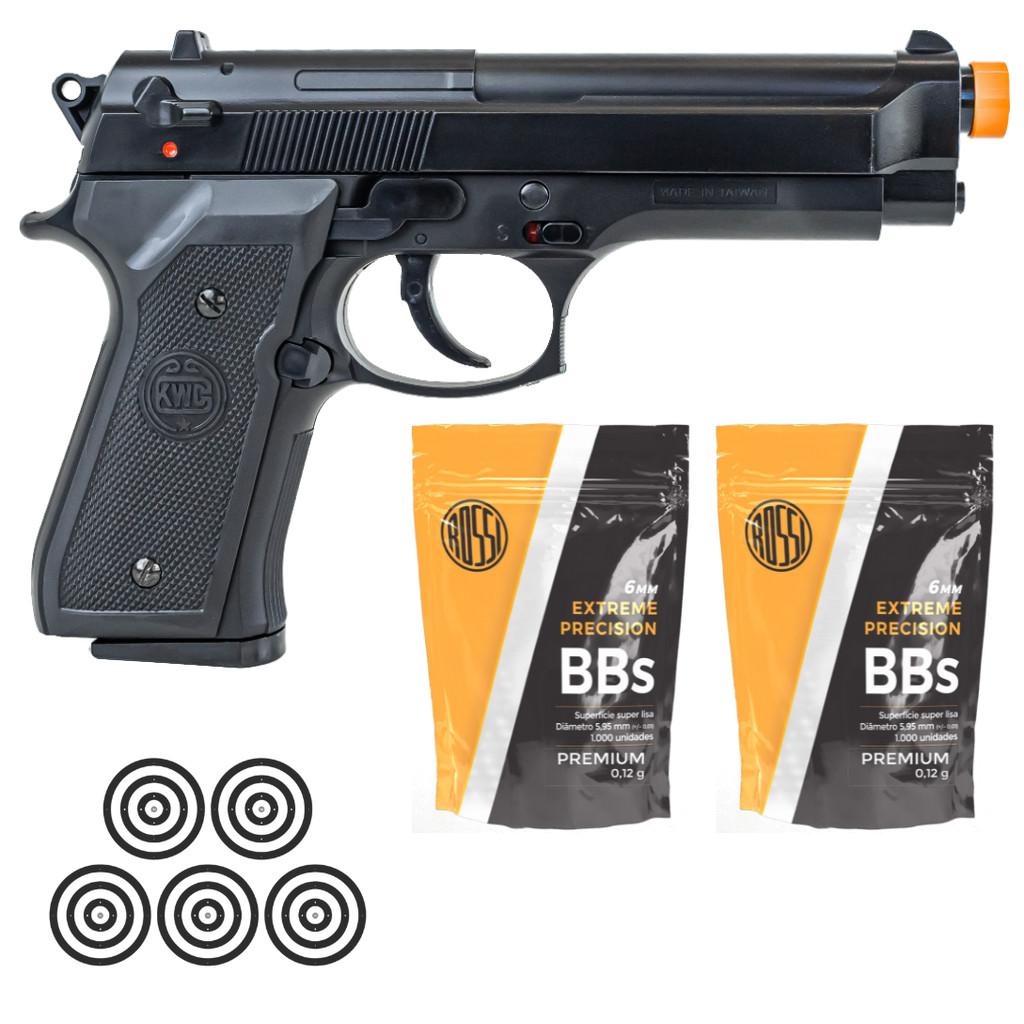 Pistola De Airsoft Beretta M92 Kwc Spring 6mm Rossi + Escolha Seu Kit