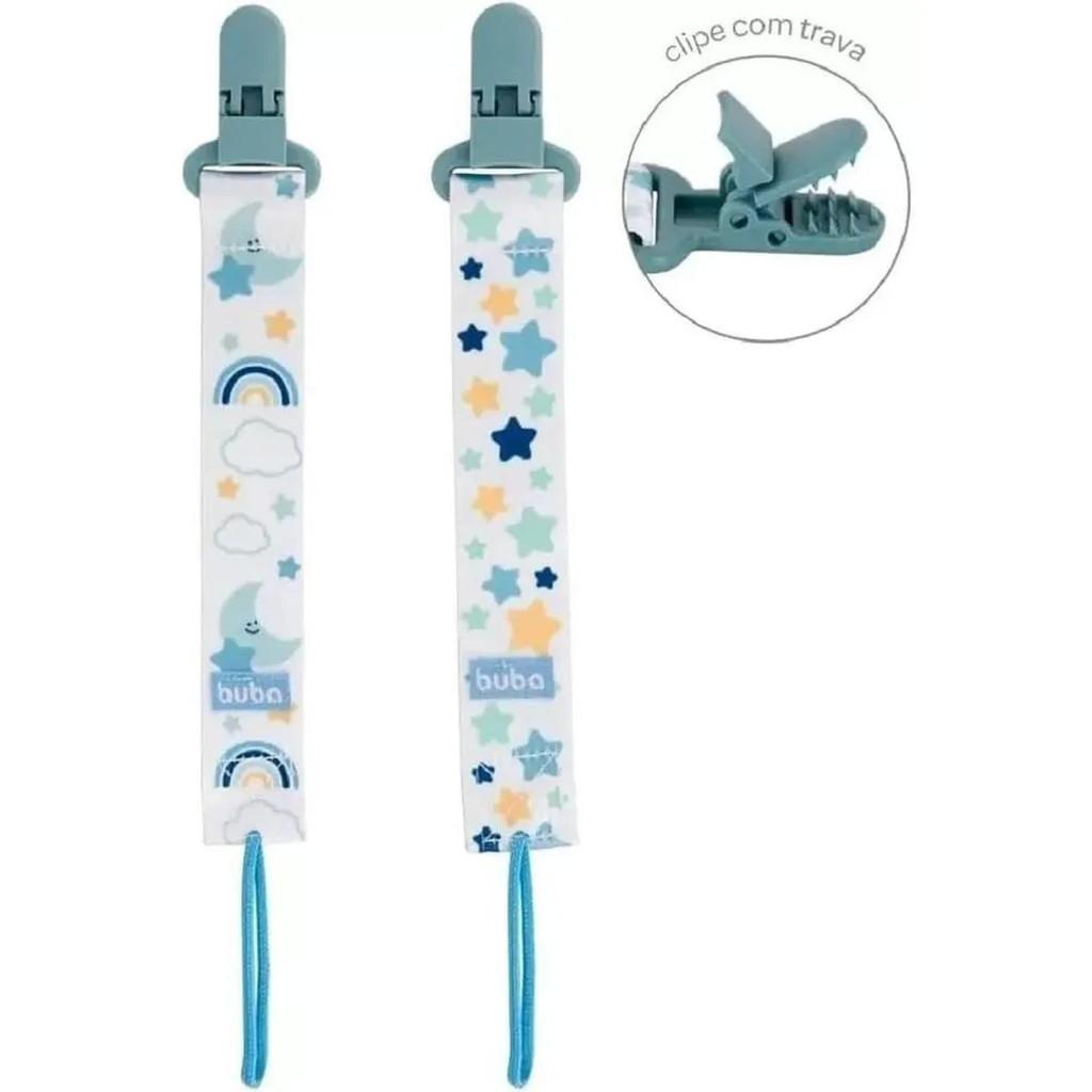 Kit 2 Prendedores De Chupeta Buba Estrelas Azul