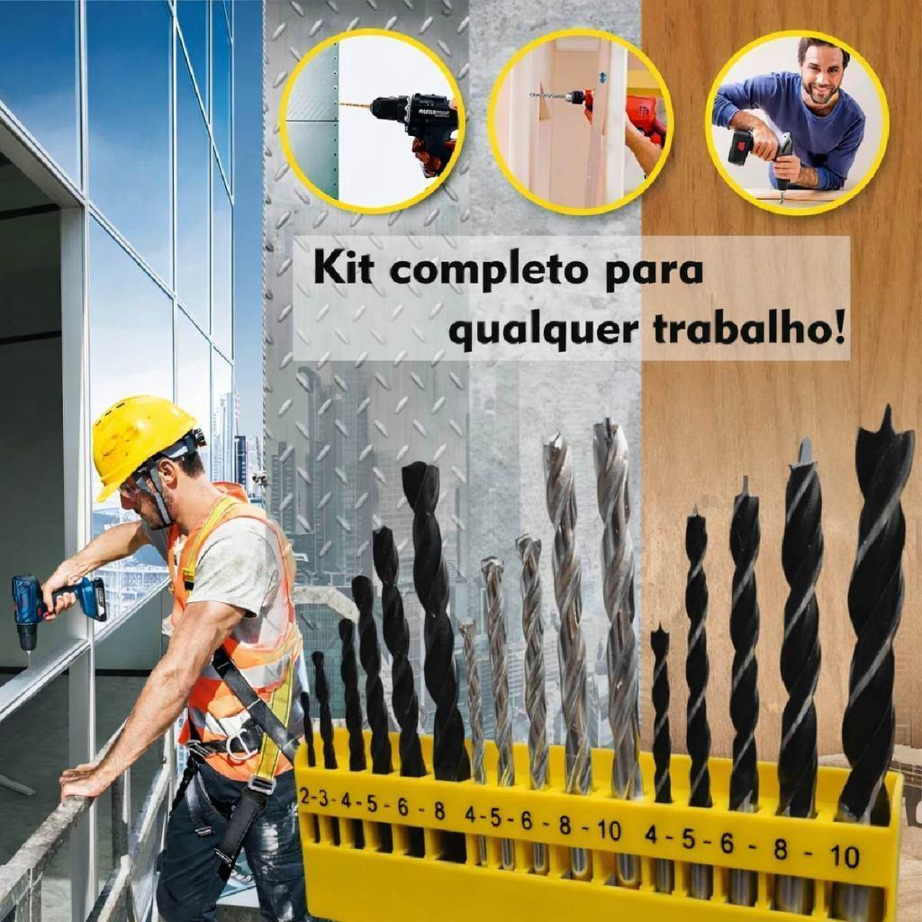 Jogo De Brocas Para Madeira Concreto Metal Videa Furadeira Uso Profissional