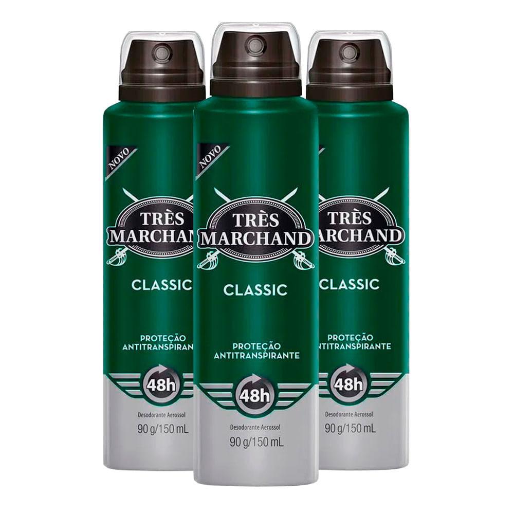 Kit Desodorante Aerosol Très Marchand Classic 150ml - 3 Unidades