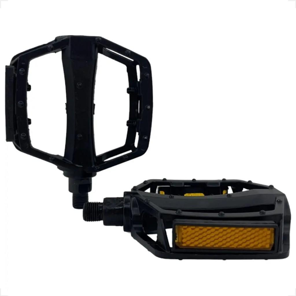 Pedal Bike Aluminio Plataforma Rosca Fina 1/2 Mtb Preto Com Refletor Sueco