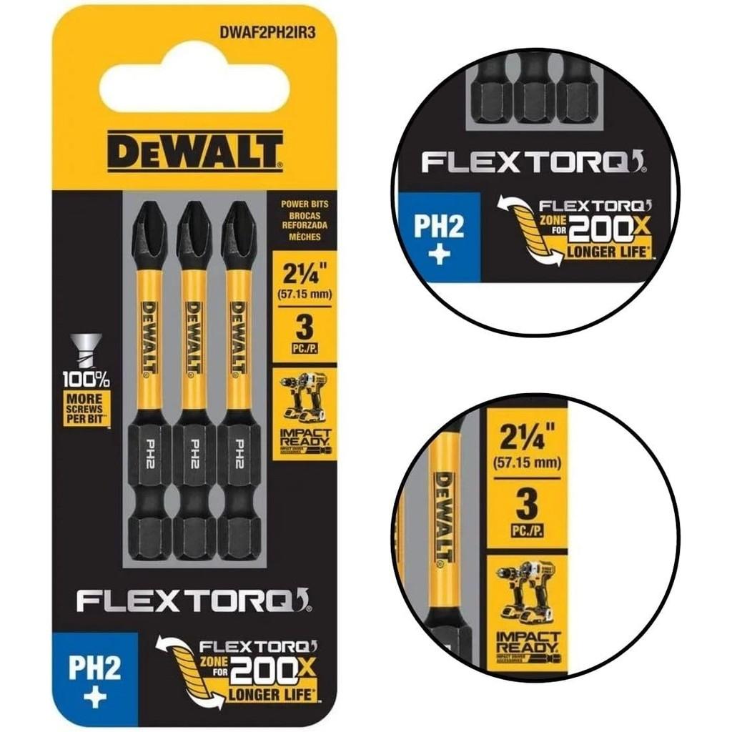 Ponta Bits Philips Flextorq 57mm PH2 2.1/4pol. Kit 3 Unidades Dewalt Parafusadeira Impacto