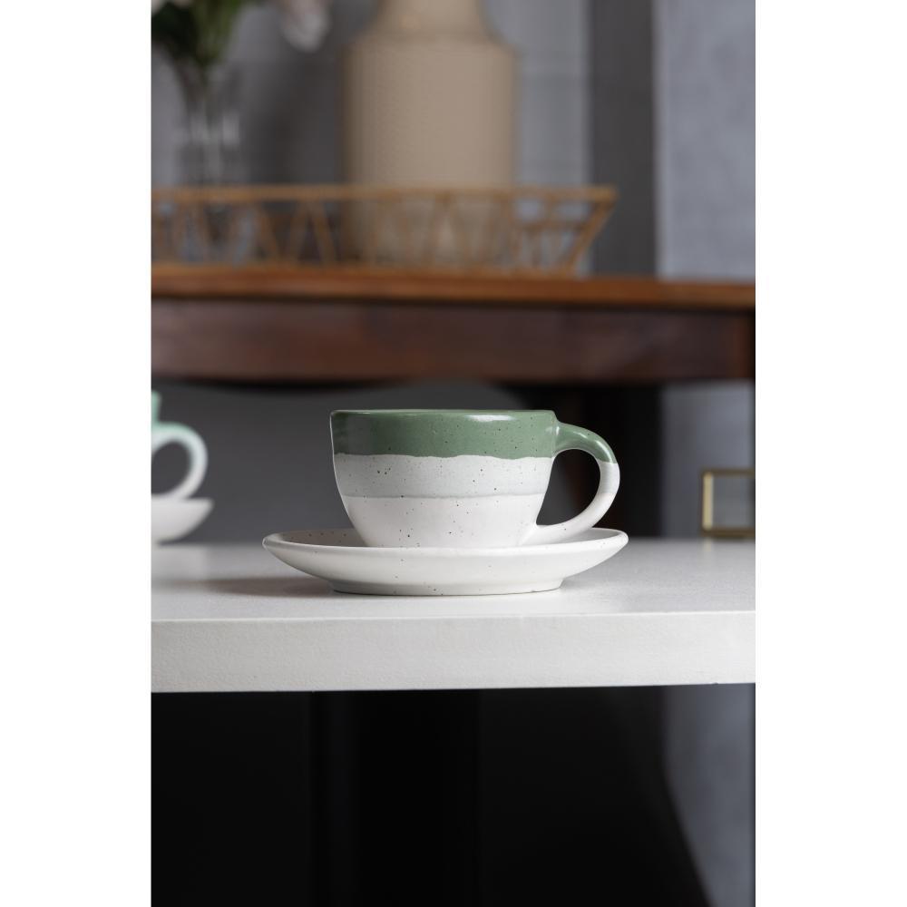 Conjunto 4 Xícaras De Café Com Pires Ombré 85ml Verde Cerâmica Wolff Para Expresso Mesa Posta Café Da Manhã Elegante Uso