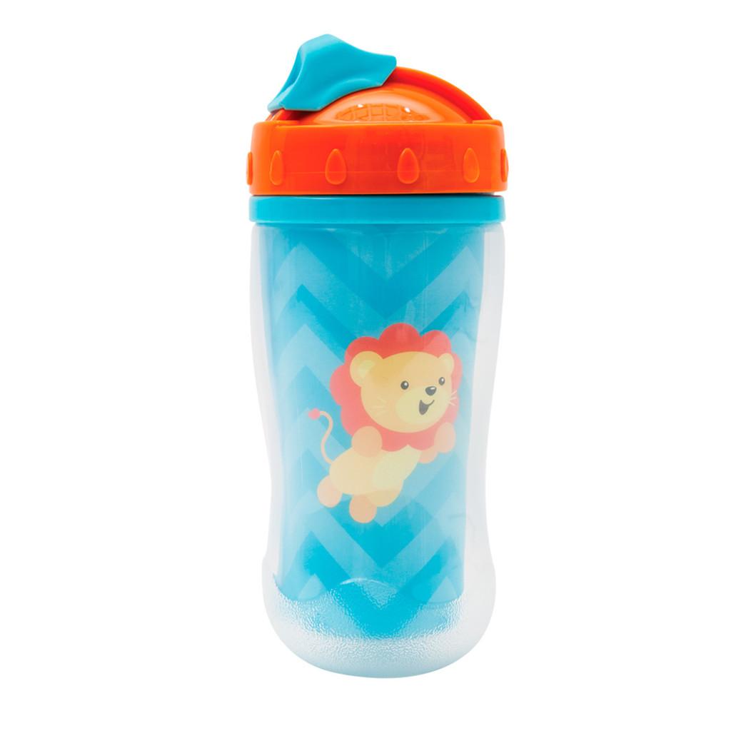 Copo Canudo Infantil Parede Dupla Buba Animal Fun Leão 280ml