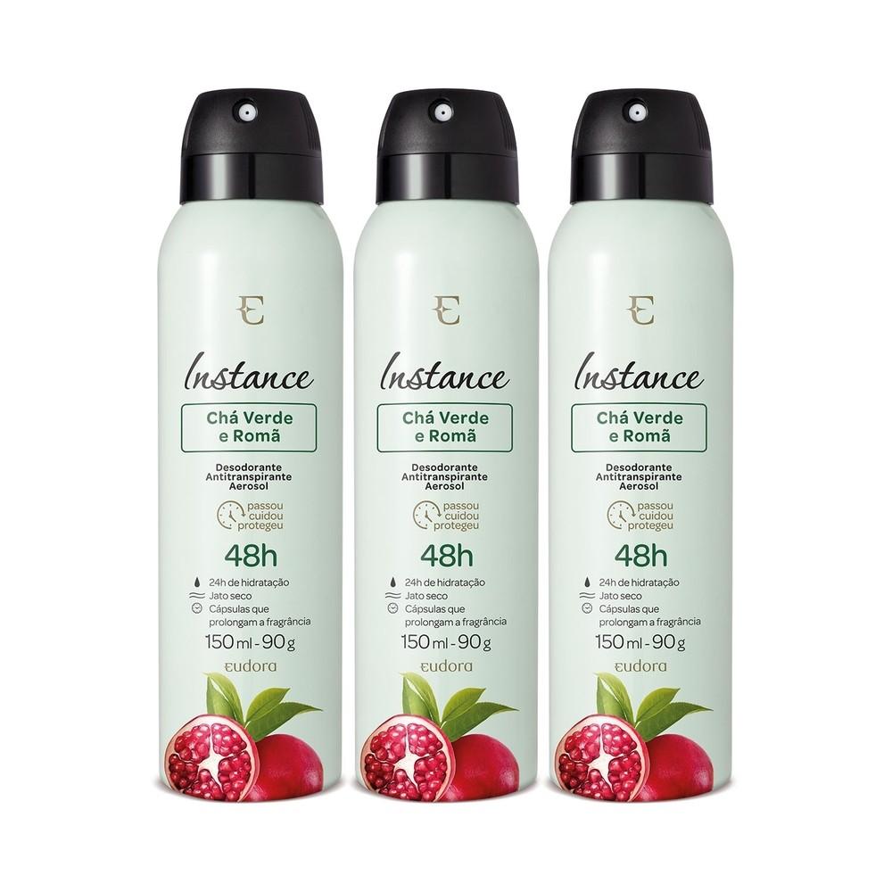 Combo Instance Chá Verde E Romã Desodorante Antitranspirante Aerossol 3x150ml/90g