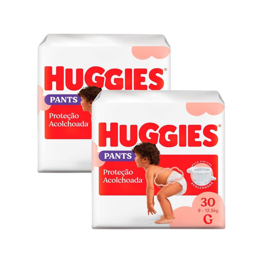 Kit 2 Fralda Huggies Pants Roupinha Proteção Acolchoada Tamanho G Pacote Mega 30 Unidades Descartáveis