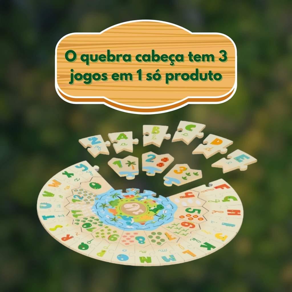 Brinquedo Infantil Quebra Cabeça 3X1 Dinossauros 40 Peças Pais E Filhos