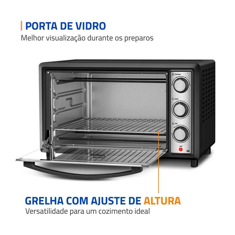 Forno Elétrico Mondial Family Grill 48L Frn-48-bi Preto/inox Até 250 C Com Grill Dourador 220v