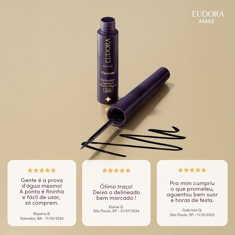 Eudora Make Forever Delineador Líquido Preto À Prova D Água 3ml