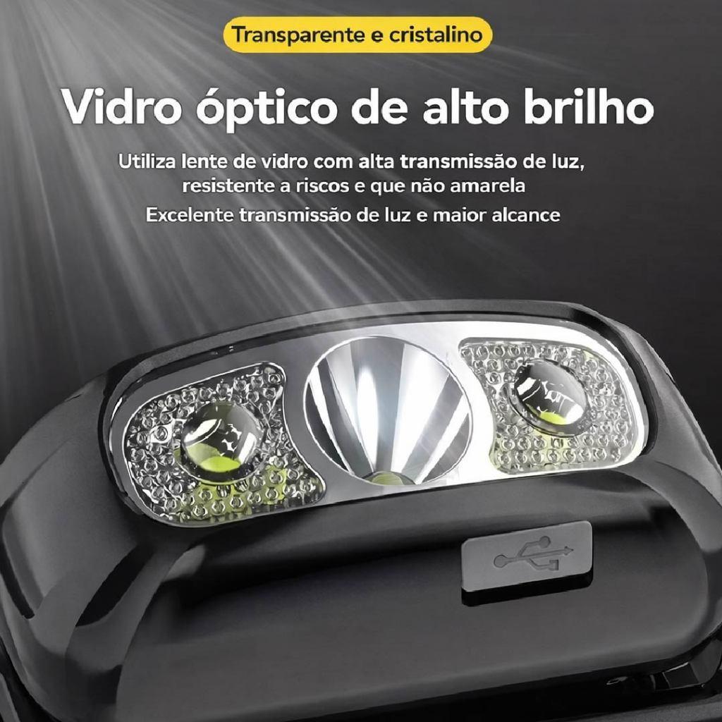 Lanterna De Cabeça LED Alta Potência Com Vidro Óptico Carregador USB Bivolt